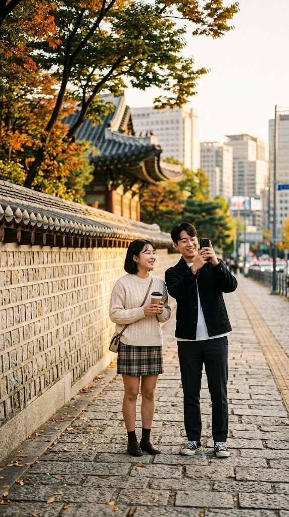 광화문 돌담길은 전통 건축과 도심 풍경을 한 프레임에 담기 좋은 사진 명소예요.